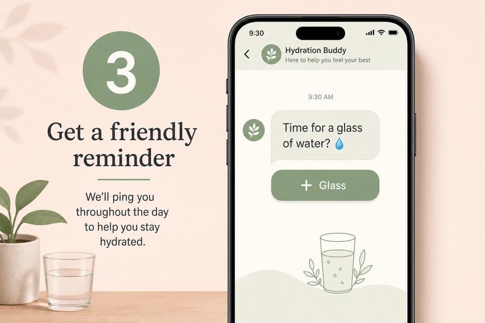 Phone showing a water reminder message in Telegram